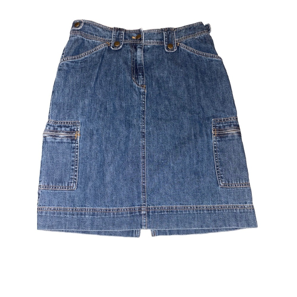 Vintage Jones New York Sport Size 4 Midi‎ Skirt Denim Cargo Y2K Slit Zipper Jean